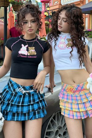 Rainbow Color Multi-Layer Pleated Mini Skirt - Plaid Versatile Street Style Hot Girl Dance Skirt