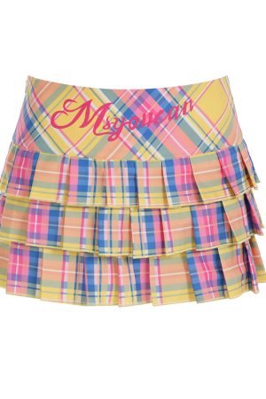 Rainbow Color Multi-Layer Pleated Mini Skirt - Plaid Versatile Street Style Hot Girl Dance Skirt