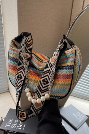 Rainbow Straw Woven Bag for Women - Large Capacity Beach Crossbody Dumpling Bag for Summer Commuting and Vacation