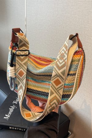 Rainbow Straw Woven Bag for Women - Large Capacity Beach Crossbody Dumpling Bag for Summer Commuting and Vacation