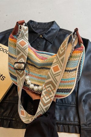 Rainbow Straw Woven Bag for Women - Large Capacity Beach Crossbody Dumpling Bag for Summer Commuting and Vacation