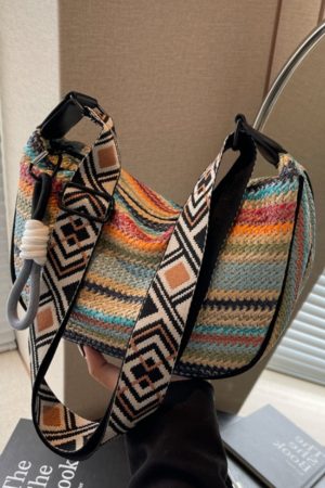 Rainbow Straw Woven Bag for Women - Large Capacity Beach Crossbody Dumpling Bag for Summer Commuting and Vacation