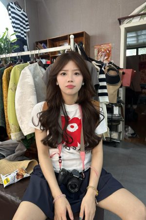 Red Floral Print Slim Fit Short Sleeve T-Shirt for Women - Casual American Style Pure Cotton Summer Top