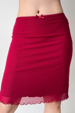 Red Mesh Half Skirt Summer Dress with Drape Detail - Self-Made European & American Style Bodycon Fashion