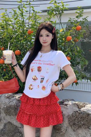 Red Polka Dot A-Line Skirt for Women - Waist-Defining Slimming Cake Puff Short Skirt - Trendy Y2K Style