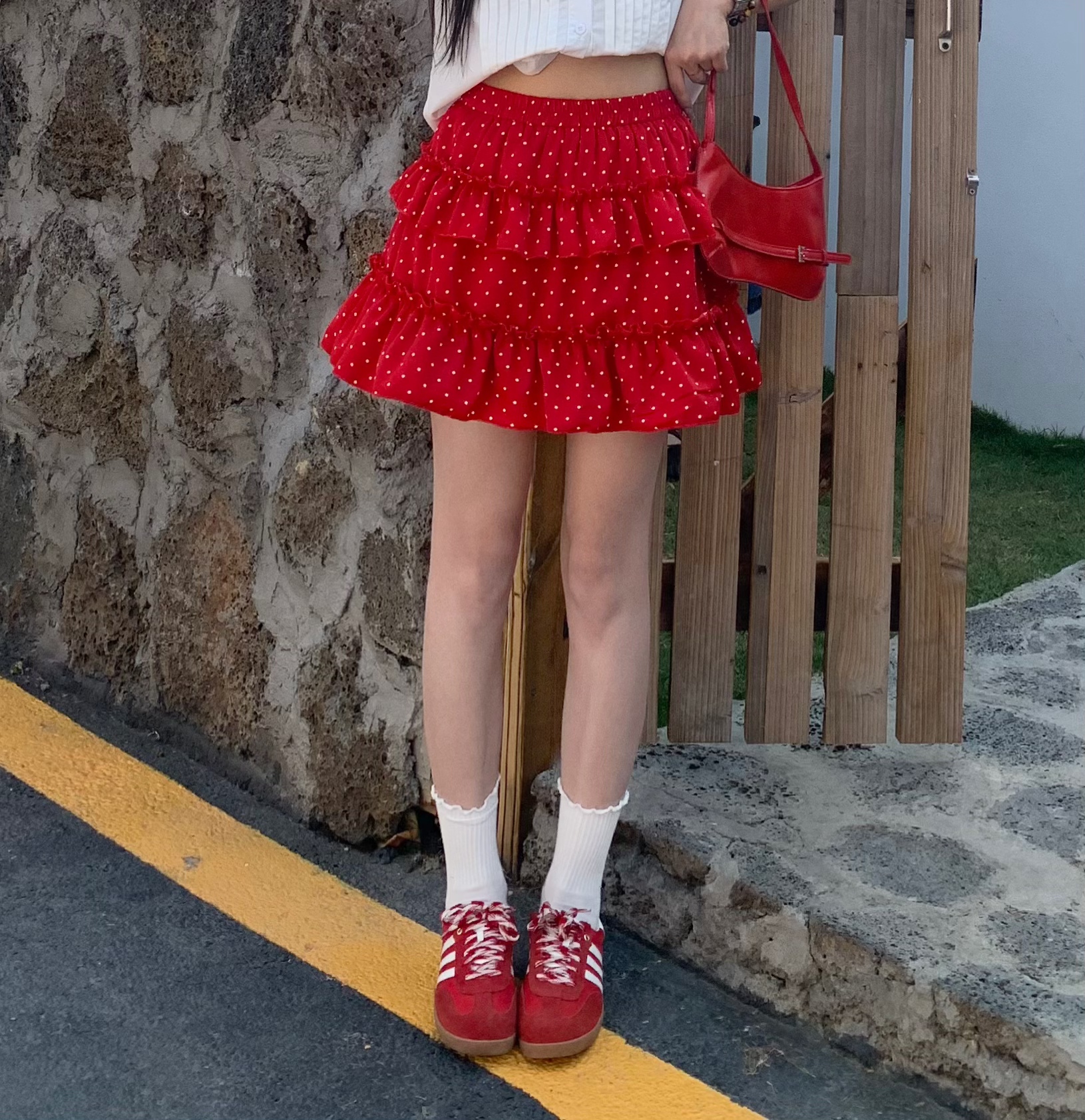Red Polka Dot A-Line Skirt for Women - Waist-Defining Slimming Cake Puff Short Skirt - Trendy Y2K Style Red Polka Dot A-Line Skirt for Women - Waist-Defining Slimming Cake Puff Short Skirt - Trendy Y2K Style