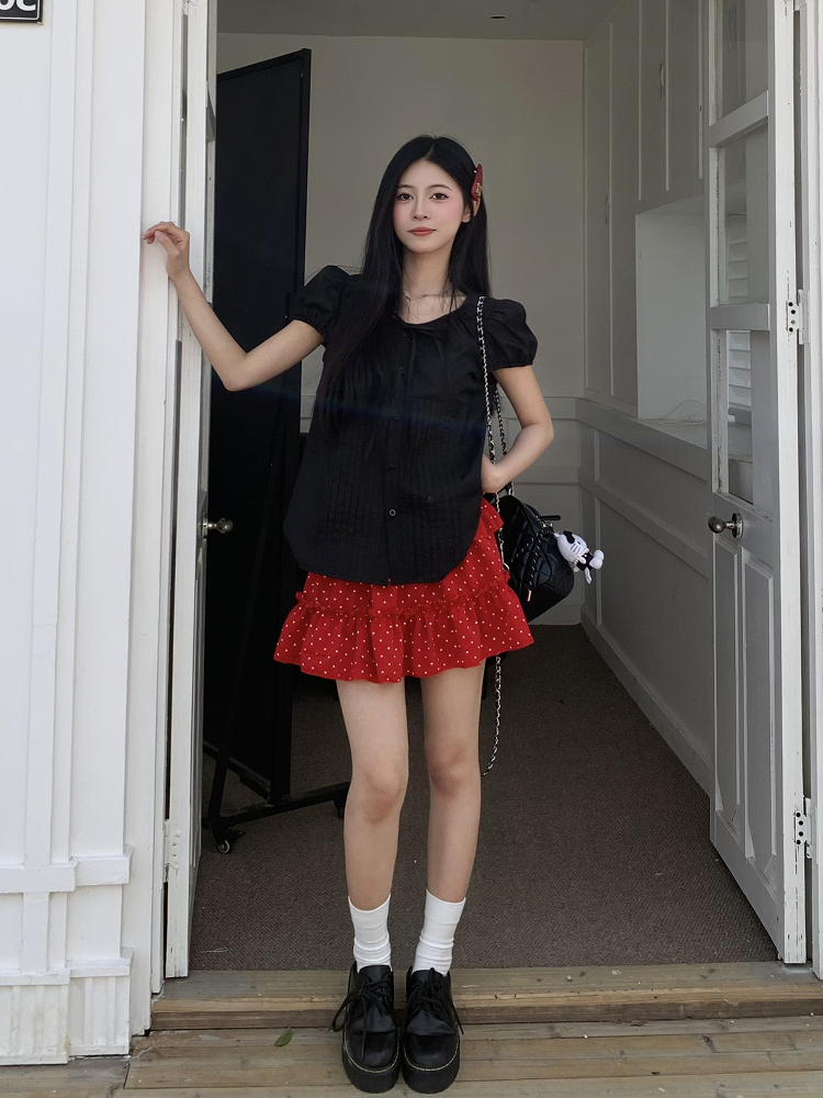 Red Polka Dot A-Line Skirt for Women - Waist-Defining Slimming Cake Puff Short Skirt - Trendy Y2K Style Red Polka Dot A-Line Skirt for Women - Waist-Defining Slimming Cake Puff Short Skirt - Trendy Y2K Style