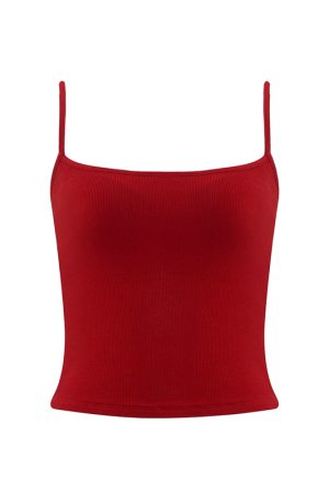 Red Slim Fit Camisole for Women - Stylish Short Top with Chest Pad, Perfect for Layering or Outdoor Wear