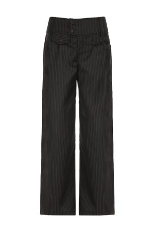Retro Asymmetrical Pocket Striped Wide-Leg Pants for Women - Vintage British Style Loose Fit Straight-Leg Trousers