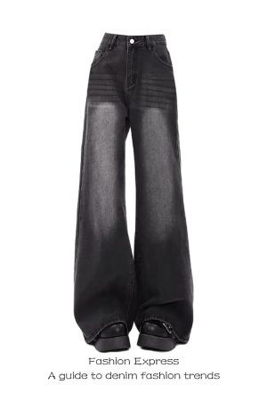 Retro Black Low-Waist Wide-Leg Jeans for Women - 2025 Autumn Winter Loose Fit Floor-Length Pants