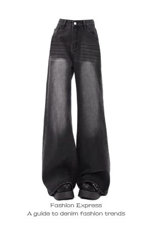 Retro Black Low-Waist Wide-Leg Jeans for Women - 2025 Autumn Winter Loose Fit Floor-Length Pants