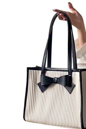 Retro Bow Tote Handbag for Women - Large Shoulder Bag for Spring Summer 2025 - Trendy Vintage Style