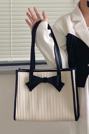 Retro Bow Tote Handbag for Women - Large Shoulder Bag for Spring Summer 2025 - Trendy Vintage Style
