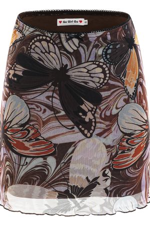 Retro Butterfly Print Mesh High-Waisted Bodycon Mini Skirt for Women, DIY European American Style Summer Fashion