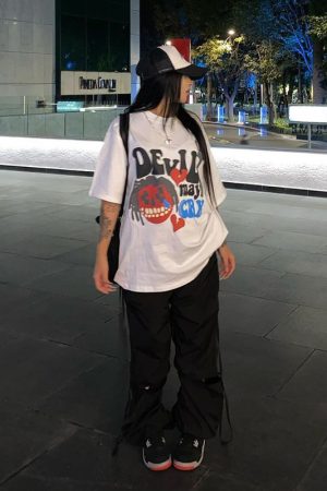 Retro Cartoon Skull Short Sleeve T-Shirt for Women - American Style, Summer Streetwear, Trendy 90s Inspired Top