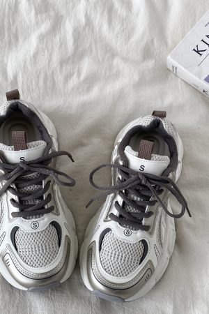 Retro Champagne Thick-Soled Sports Shoes for Women - Lightweight Breathable Casual Height-Increasing Dad Sneakers Spring 2025