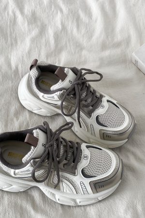 Retro Champagne Thick-Soled Sports Shoes for Women - Lightweight Breathable Casual Height-Increasing Dad Sneakers Spring 2025