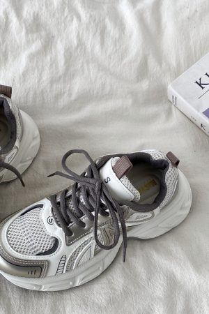 Retro Champagne Thick-Soled Sports Shoes for Women - Lightweight Breathable Casual Height-Increasing Dad Sneakers Spring 2025