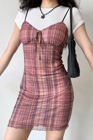 Retro Checkered Strap Dress for Women - Self-Made European American Style, Bow Detail, Slim Fit, Sleeveless Summer Fashion