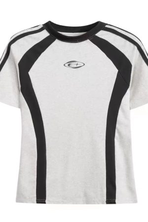 Retro Color-Blocked Raglan Short Sleeve T-Shirt for Women, Slim Fit Sporty Top, Summer Style for Trendy Girls