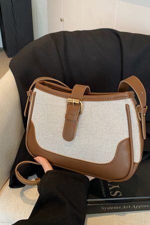 Retro Color-Blocking Handheld Shoulder Bag for Women - Spring/Summer 2025 High-End Crossbody Bag, Fashionable Casual Style