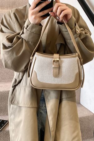 Retro Color-Blocking Handheld Shoulder Bag for Women - Spring/Summer 2025 High-End Crossbody Bag, Fashionable Casual Style