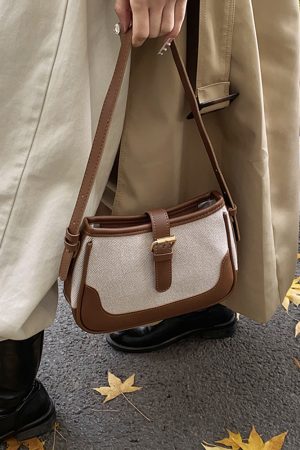 Retro Color-Blocking Handheld Shoulder Bag for Women - Spring/Summer 2025 High-End Crossbody Bag, Fashionable Casual Style