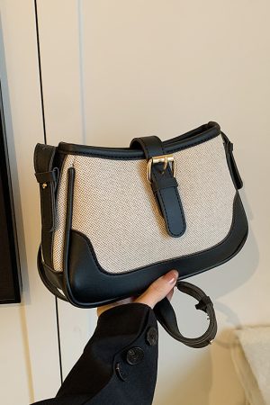Retro Color-Blocking Handheld Shoulder Bag for Women - Spring/Summer 2025 High-End Crossbody Bag, Fashionable Casual Style