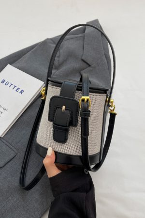 Retro Color-Blocking Women's Casual Bucket Bag - Trendy Crossbody Handbag for Summer 2025, Chic Niche Style