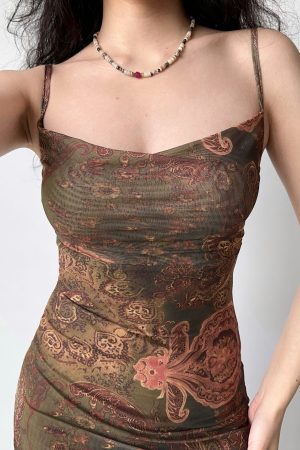 Retro Cross-Neck Printed Camisole Dress - Slim Waist, Backless, Sexy Short Skirt, European American Style, Y2K Fashion