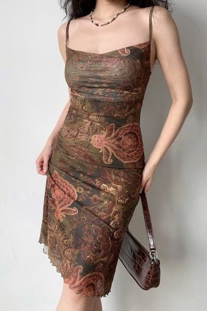Retro Cross-Neck Printed Camisole Dress - Slim Waist, Backless, Sexy Short Skirt, European American Style, Y2K Fashion