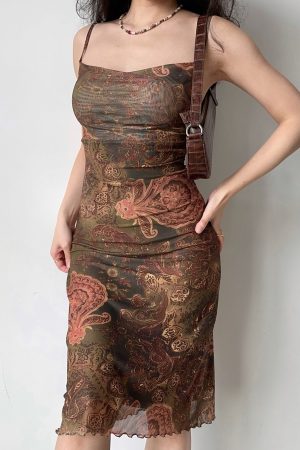 Retro Cross-Neck Printed Camisole Dress - Slim Waist, Backless, Sexy Short Skirt, European American Style, Y2K Fashion