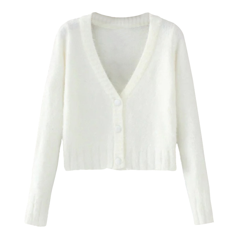 Retro Cute Fluffy V-Neck Long Sleeve Knitted Cardigan Short Jacket for Early Autumn Fashion Retro Cute Fluffy V-Neck Long Sleeve Knitted Cardigan Short Jacket for Early Autumn Fashion