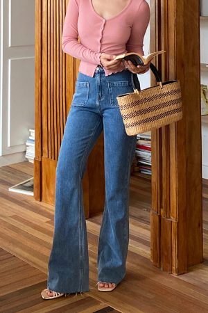 Retro High-Waisted French Flared Jeans - Washed, Slimming, Elongating Legs, Versatile Long Pants for 90s and Y2K Style