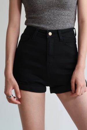 Retro High-Waisted Slim-Fit Rolled-Up Denim Shorts for Women - European and American Style, Stretchy, Chic Casual Wear
