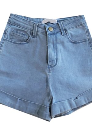 Retro High-Waisted Slim-Fit Rolled-Up Denim Shorts for Women - European and American Style, Stretchy, Chic Casual Wear