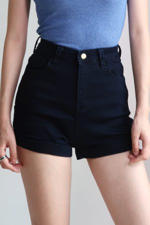 Retro High-Waisted Slim-Fit Rolled-Up Denim Shorts for Women - European and American Style, Stretchy, Chic Casual Wear