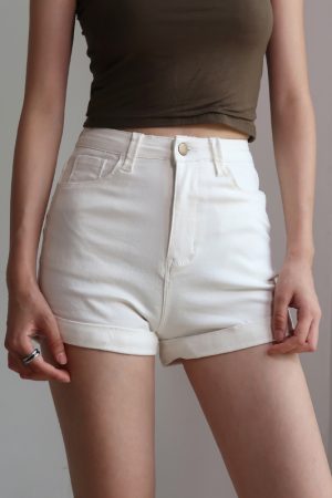 Retro High-Waisted Slim-Fit Rolled-Up Denim Shorts for Women - European and American Style, Stretchy, Chic Casual Wear