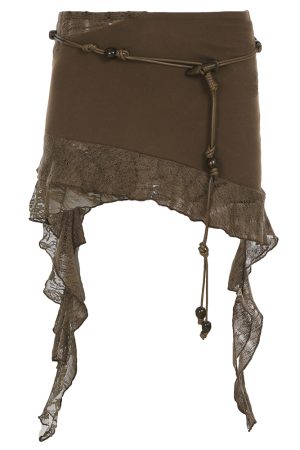 Retro Irregular Lace Splicing Half Skirt - Flowy Bodycon Low-Waist Short Skirt for Vacation Style, Y2K Fashion