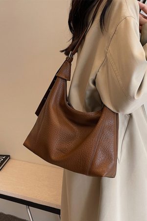 Retro Lychee Pattern Tote Bag for Women - Large Capacity Shoulder Bag for Commuting - 2025 Fashion Trend