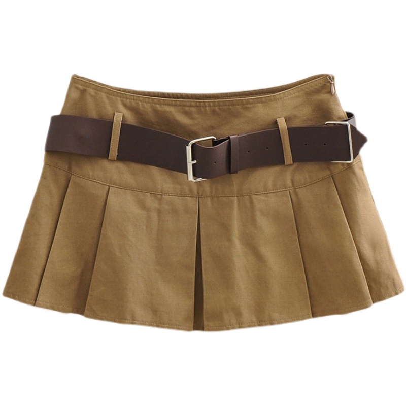 Retro Mid-Waist Pleated A-Line Skirt with Belt - Sexy Cropped Design, Anti-Exposure, European and American Style Retro Mid-Waist Pleated A-Line Skirt with Belt - Sexy Cropped Design, Anti-Exposure, European and American Style