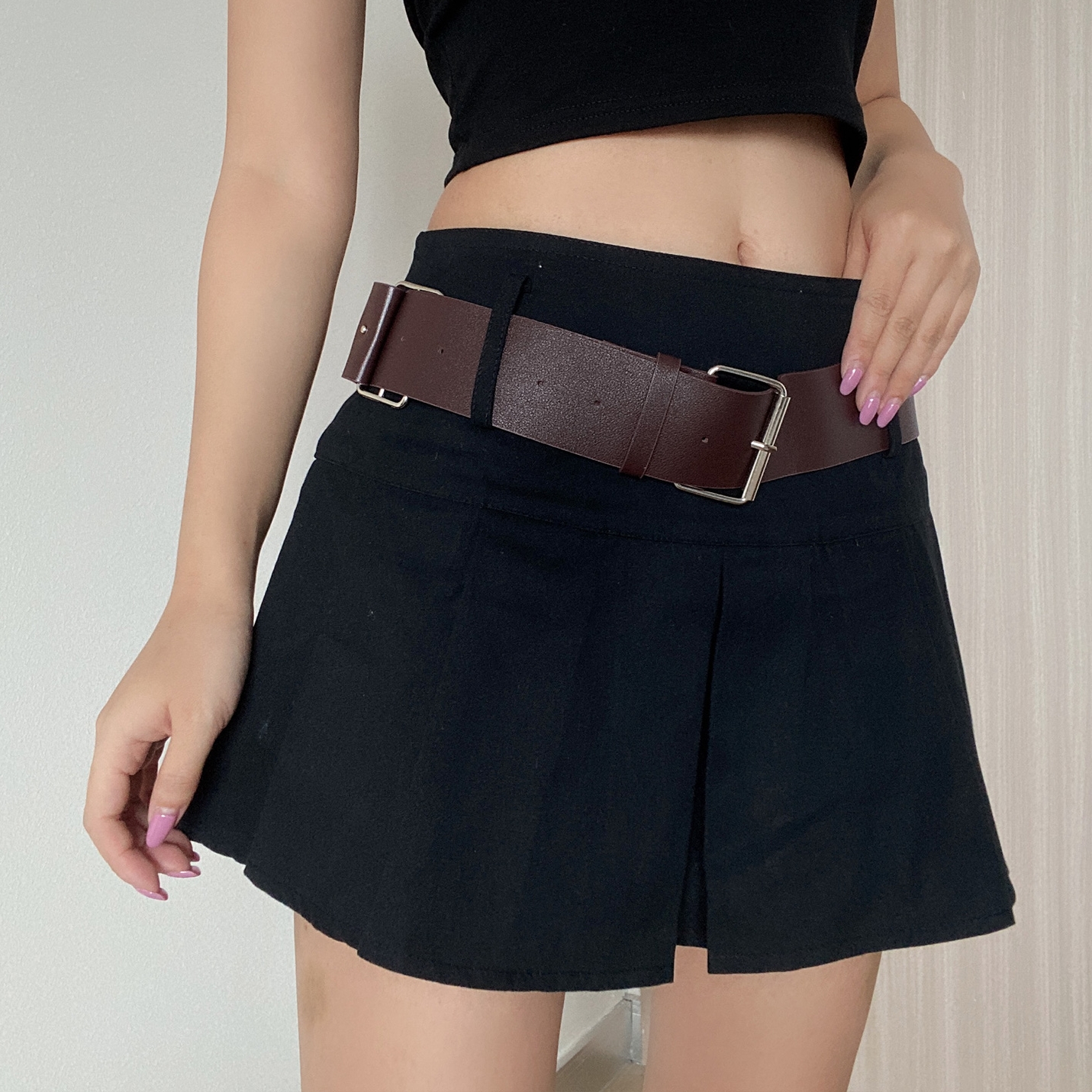 Retro Mid-Waist Pleated A-Line Skirt with Belt - Sexy Cropped Design, Anti-Exposure, European and American Style Retro Mid-Waist Pleated A-Line Skirt with Belt - Sexy Cropped Design, Anti-Exposure, European and American Style