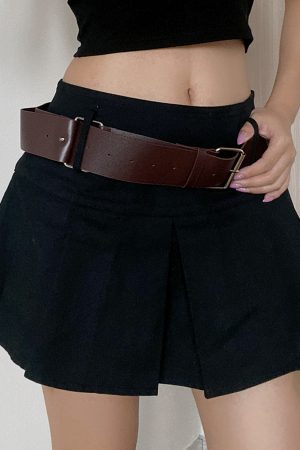 Retro Mid-Waist Pleated A-Line Skirt with Belt - Sexy Cropped Design, Anti-Exposure, European and American Style