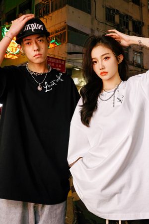 Retro Minimalist Letter Short Sleeve T-Shirt for Men and Women - Trendy Loose Fit Summer Tee, 90s Style, Unisex Fashion 2025