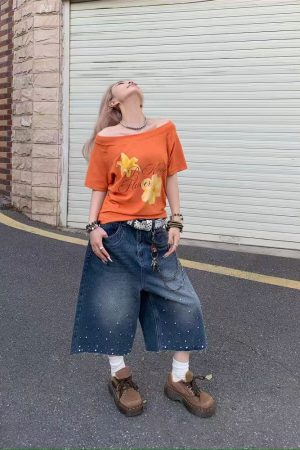 Retro Off-Shoulder Floral Print Short Sleeve T-Shirt for Women - Summer Sweet & Spicy Slim-Fit Top, American Street Style