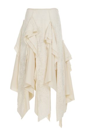 Retro Patchwork Irregular Long Skirt with Ruffles and Jacquard Texture - Women's Draped Half Skirt in Bohemian Style