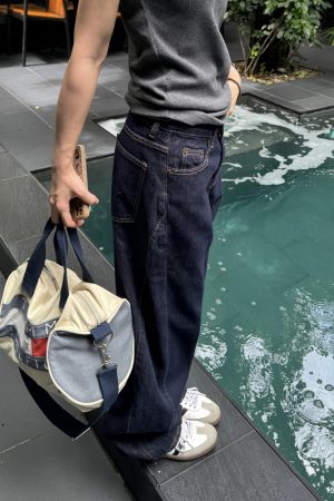 Retro Patchwork Wide-Leg Jeans for Men and Women - Loose Straight Fit, American Street Style, Vintage-Inspired Fashion