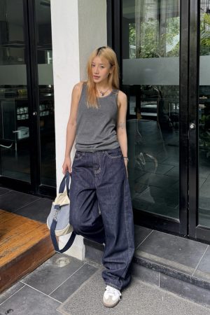 Retro Patchwork Wide-Leg Jeans for Men and Women - Loose Straight Fit, American Street Style, Vintage-Inspired Fashion