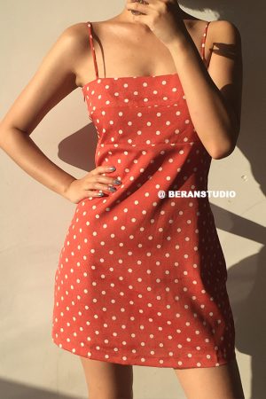 Retro Polka Dot Print Strapless Waist-Cinching Short Camisole Dress - European American Style, Cute Summer Fashion