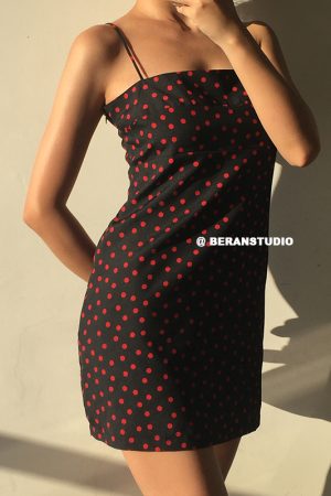 Retro Polka Dot Print Strapless Waist-Cinching Short Camisole Dress - European American Style, Cute Summer Fashion